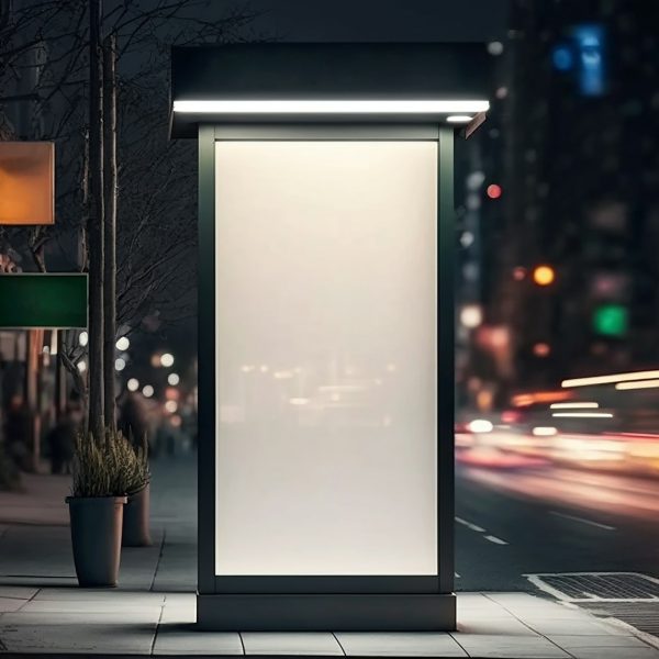 Mockup of blank advertising light box on the bus stop